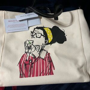 Frances Valentine Cream Tote with Red and Yellow Accents